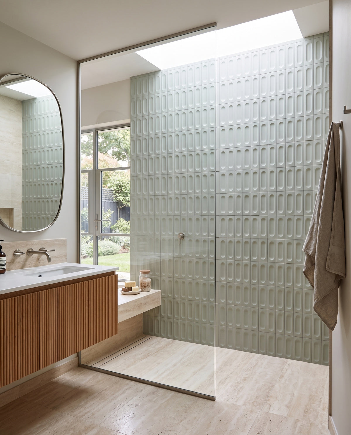 Tarwin Thunder 3D Matt 50x150 tiles in a ensuite