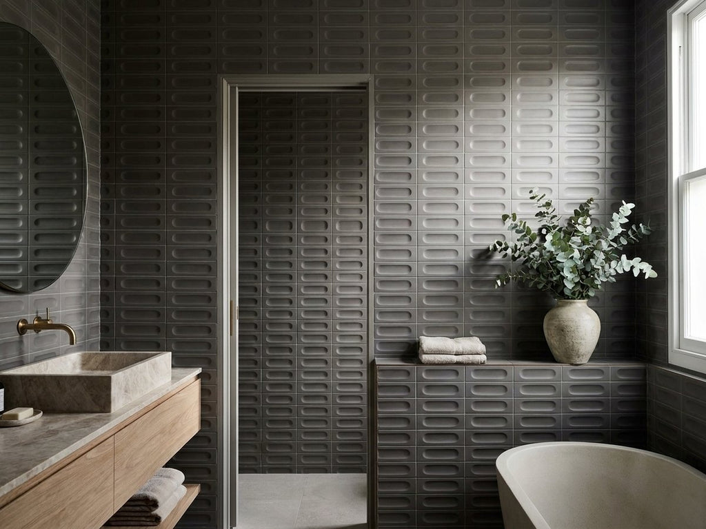Tarwin Thunder 3D Matt 50x150 tiles in a room