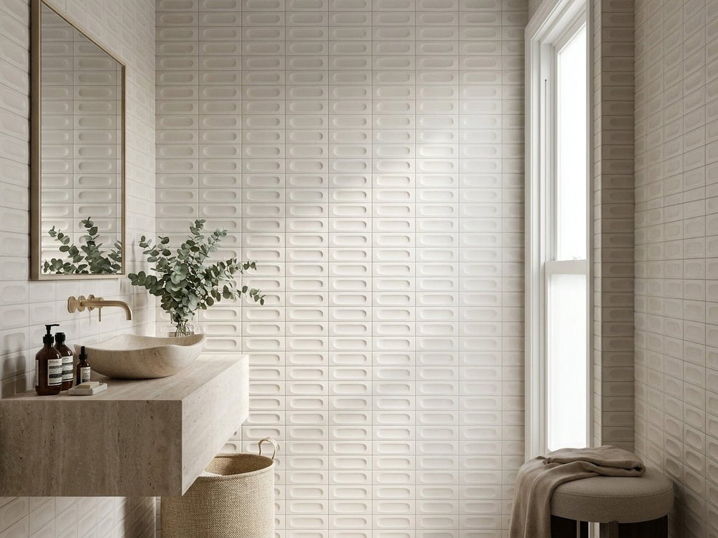 Tarwin Whitecap 3D Matt 50x150 tiles in a room