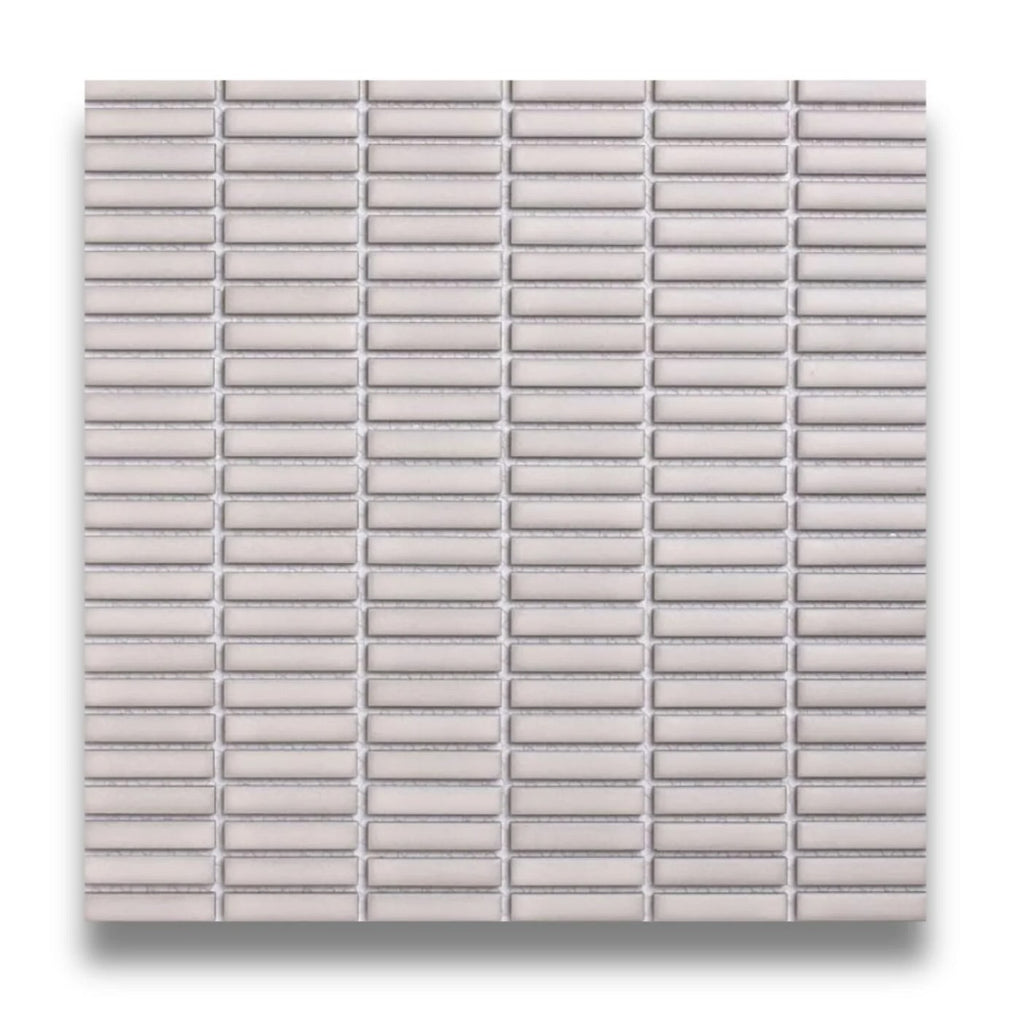 Tomo Chiffon White Satin 9.5x47 Finger Mosaic, tiles laid together
