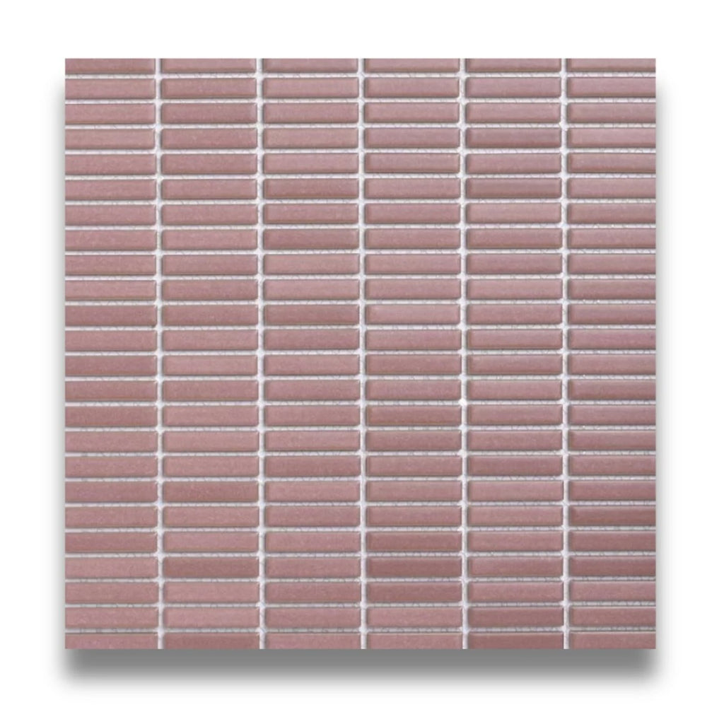 Tomo Dust Pink Satin 9.5x47 Finger Mosaic, tiles laid together