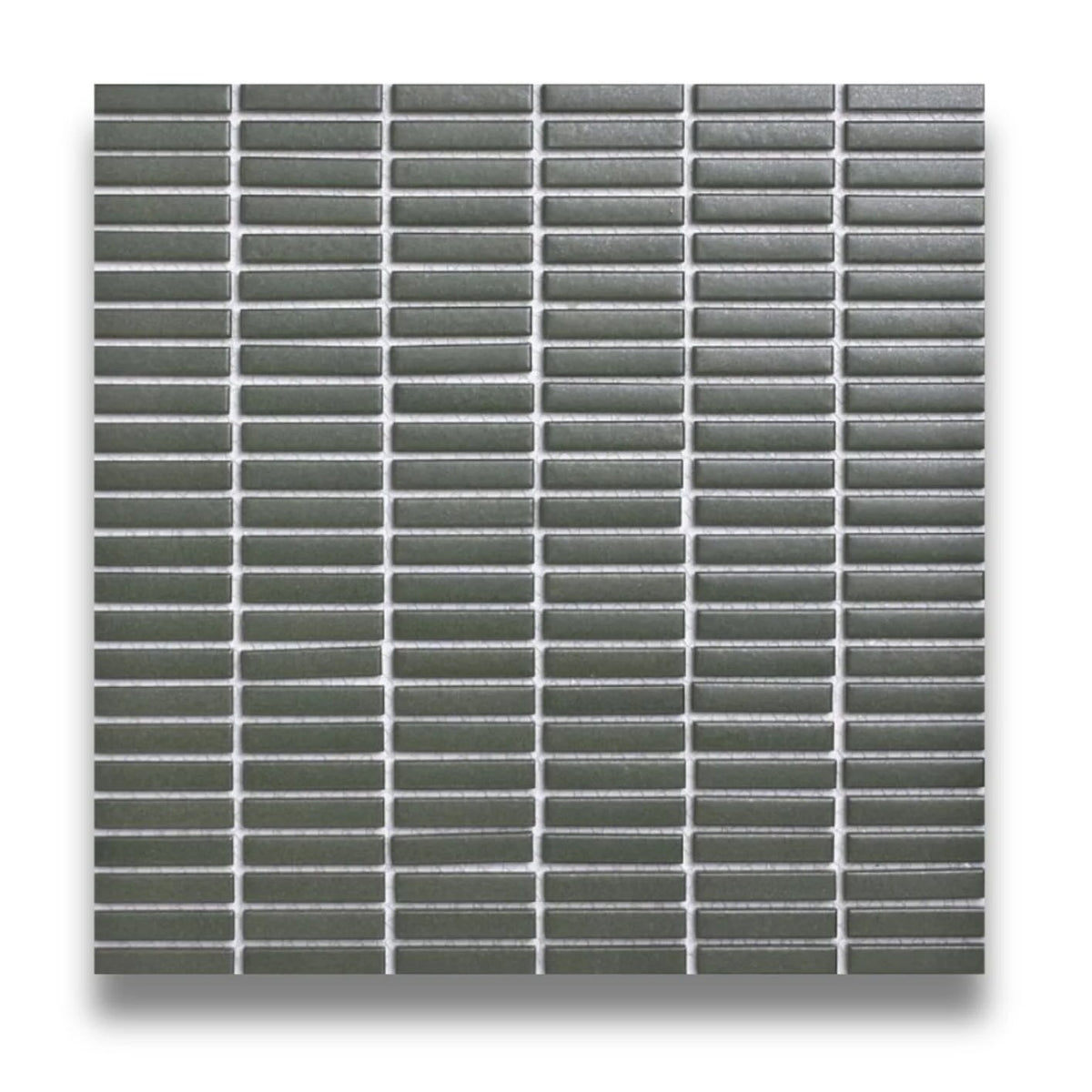 Tomo Moss Green Satin 9.5x47 Finger Mosaic, tiles laid together