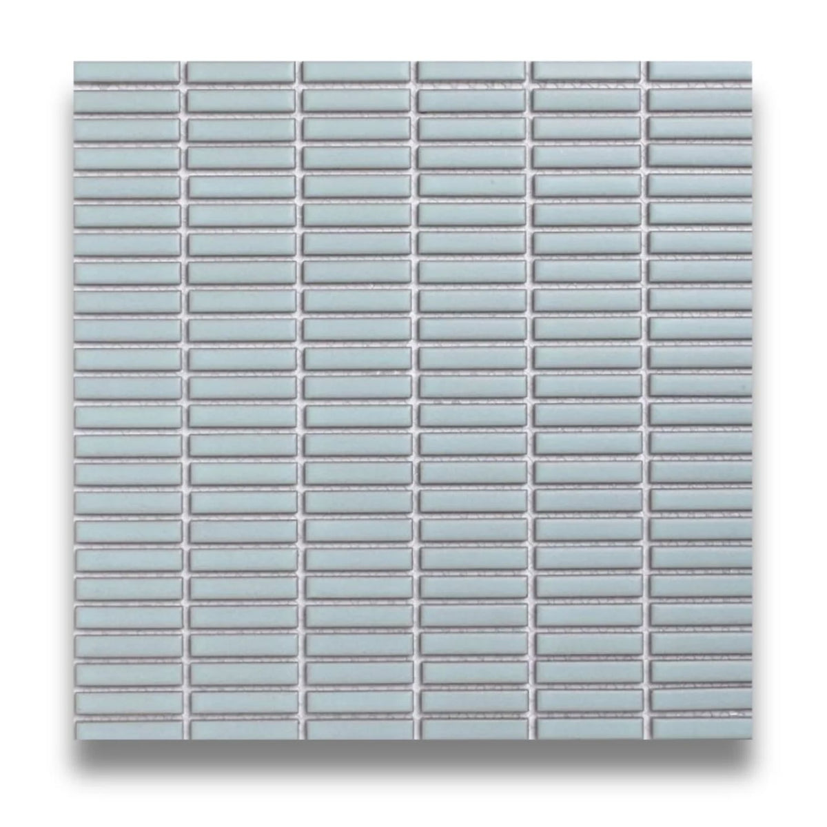 Tomo Powder Blue Satin 9.5x47 Finger Mosaic, tiles laid together
