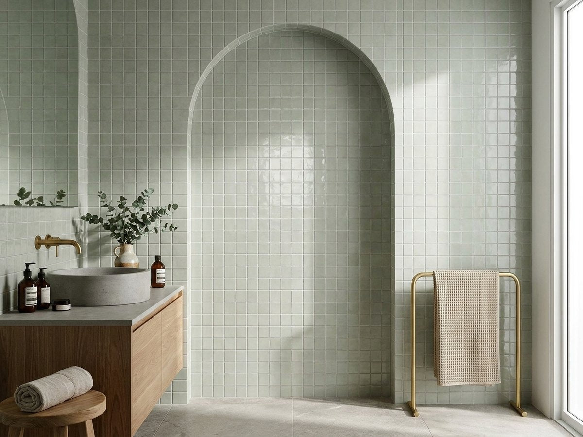 Town Seagrass Gloss 132x132 tiles in a room