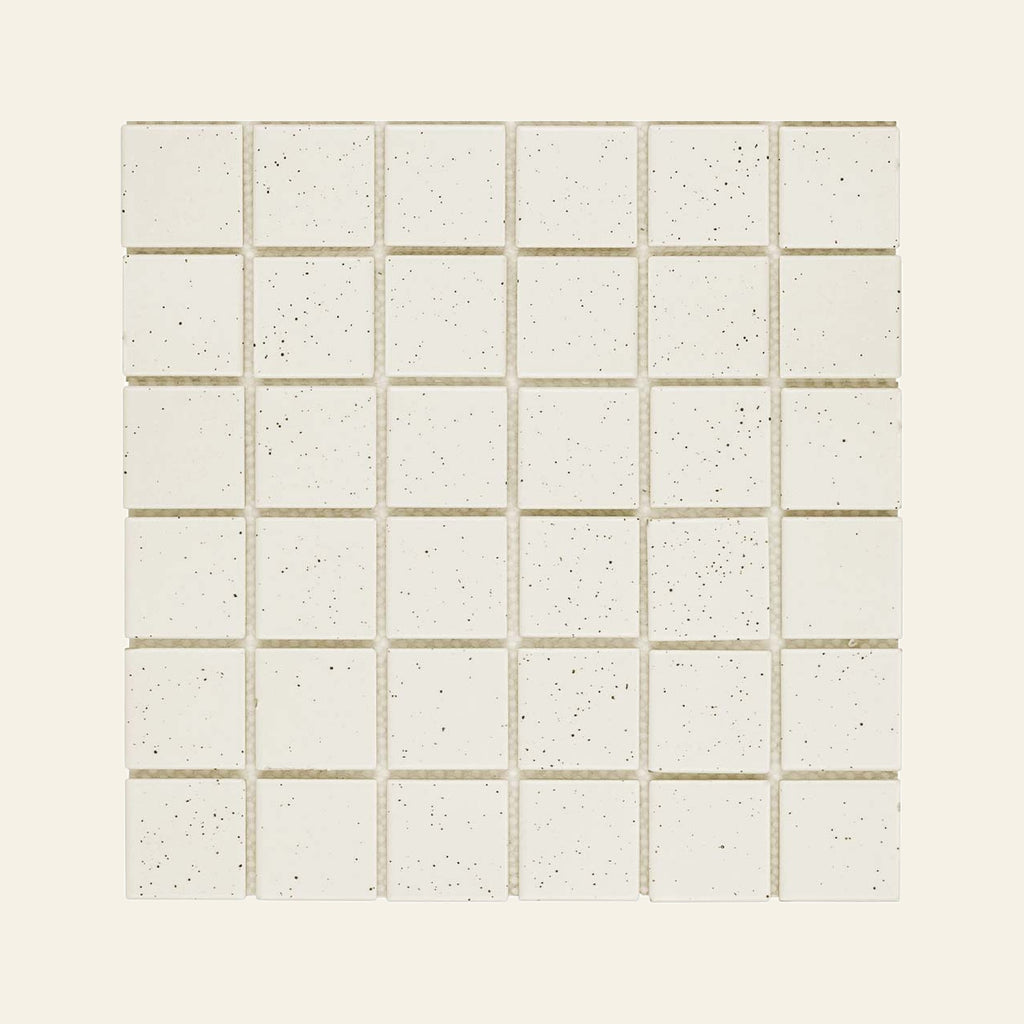 Unglazed White Speckle Matt 48x48 Mosaic, true-scale swatch: 400 x 400 mm of wall at real size