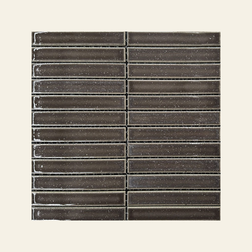 Wabisabi Finger Charcoal Glazed 22x147 Finger Mosaic, true-scale swatch: 400 x 400 mm of wall at real size