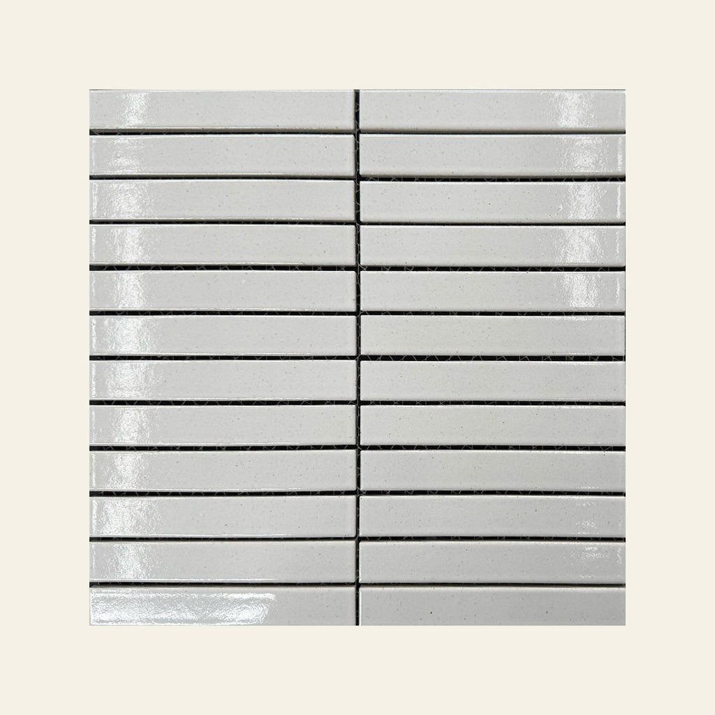 Wabisabi Finger White Glazed 22x147 Finger Mosaic, true-scale swatch: 400 x 400 mm of wall at real size