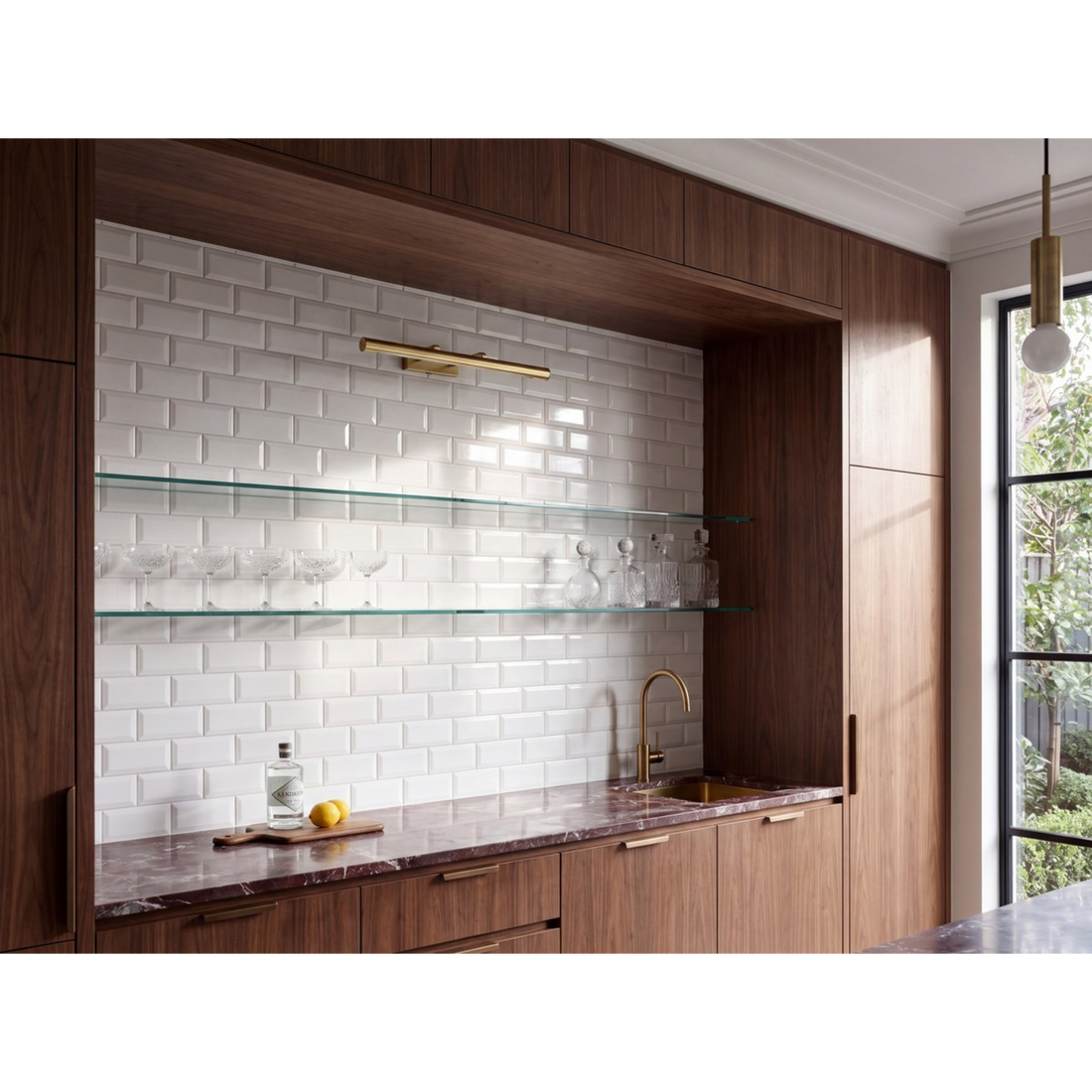 Waratah Whitecap Bevelled Cushion Edge Gloss 75x150 tiles in a bar