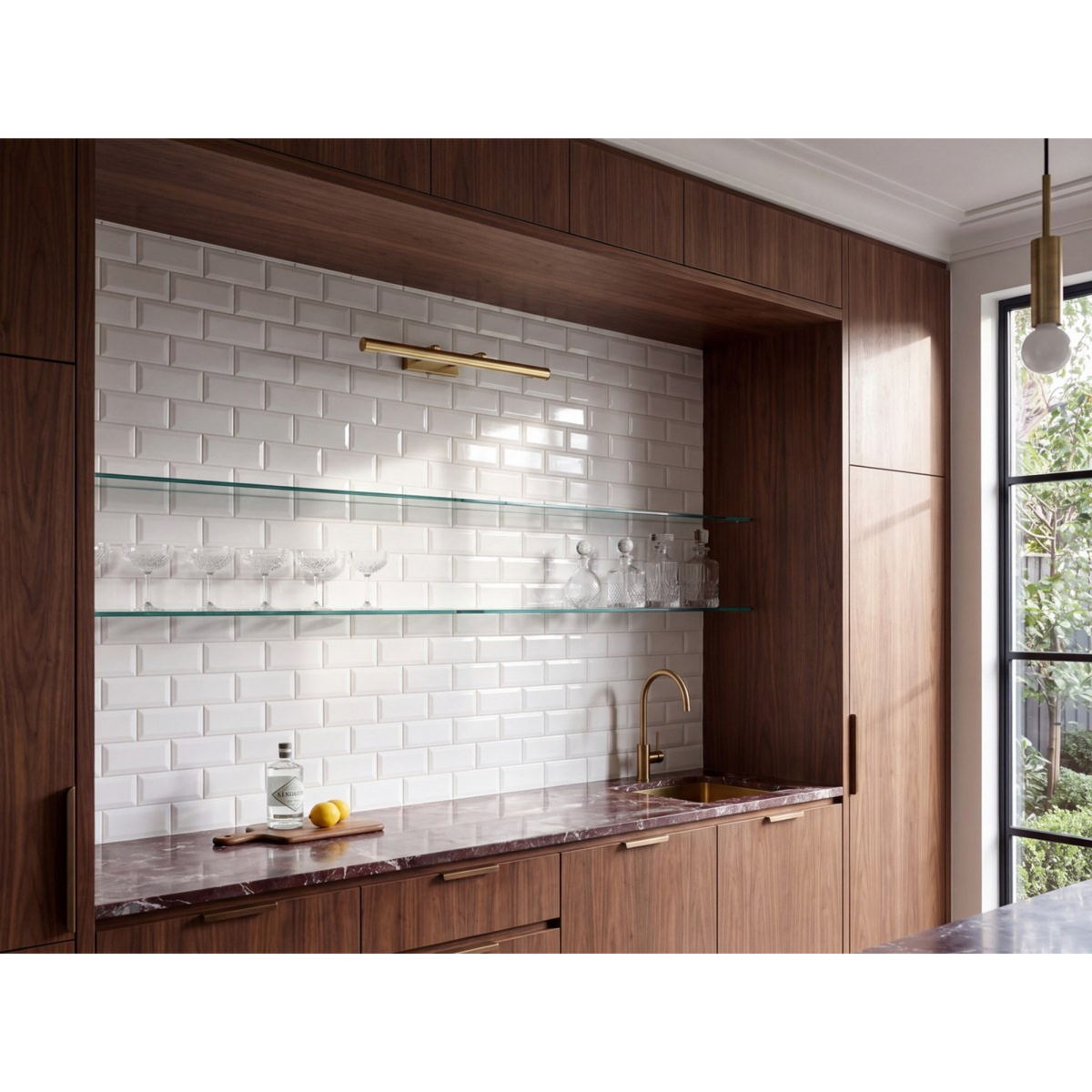 Waratah Whitecap Bevelled Cushion Edge Gloss 75x150 tiles in a bar