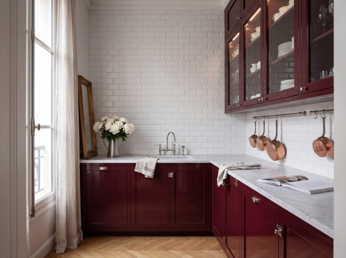 Waratah Whitecap Bevelled Cushion Edge Matt 75x150 tiles in a pantry