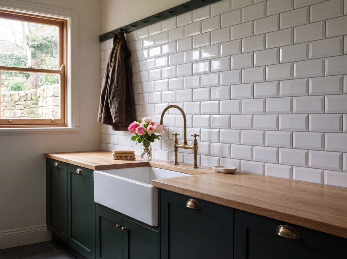 Waratah Whitecap Bevelled Gloss 100x300 tiles in a room