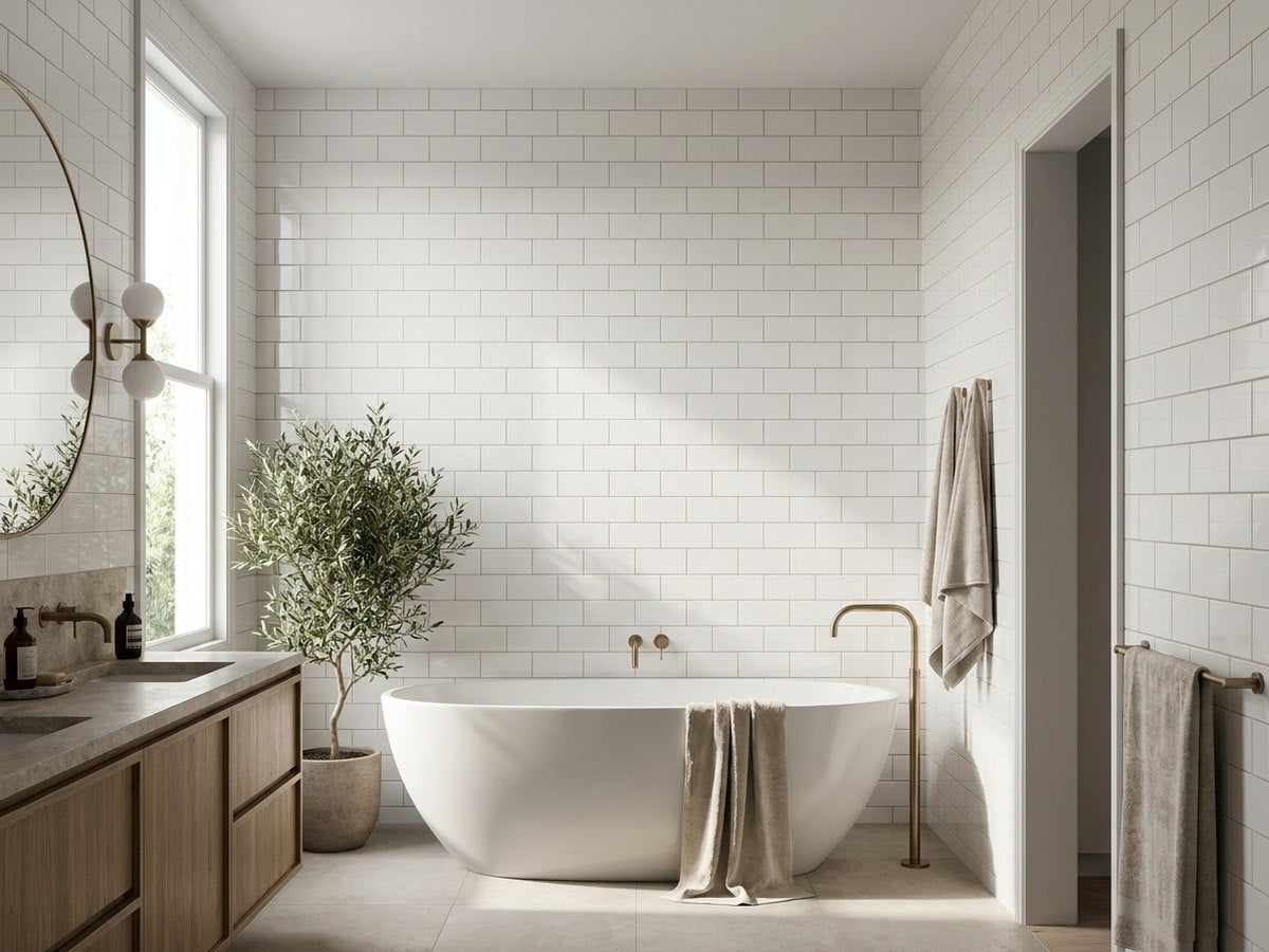 Waratah Whitecap Bevelled Gloss 100x300 tiles in a room