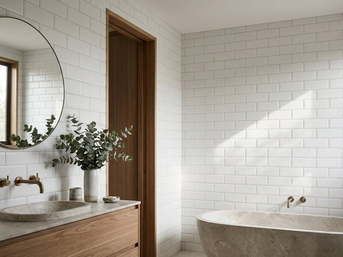 Waratah Whitecap Bevelled Matt 100x300 tiles in a room