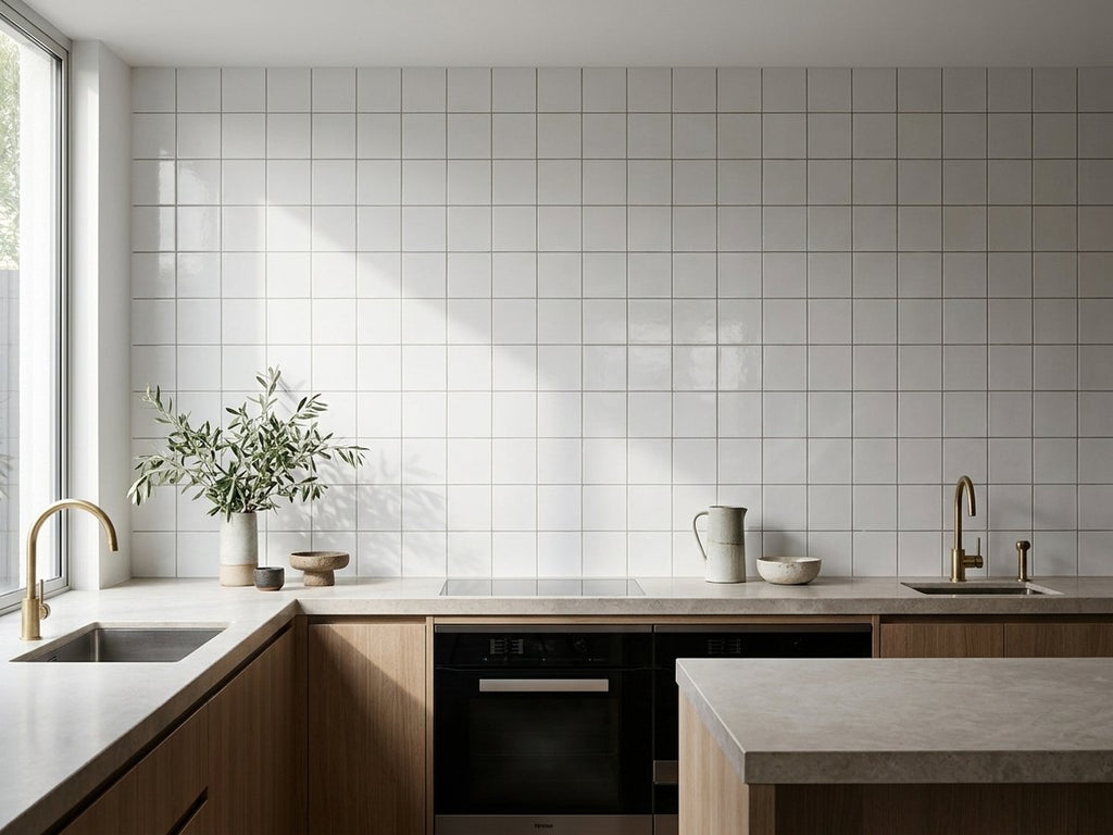 Waratah Whitecap Mosaic Matt 97x97 tiles in a room