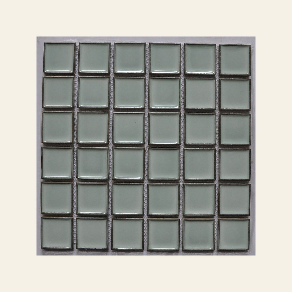 Water Green Concave Square Gloss 48x48 Mosaic, true-scale swatch: 400 x 400 mm of wall at real size