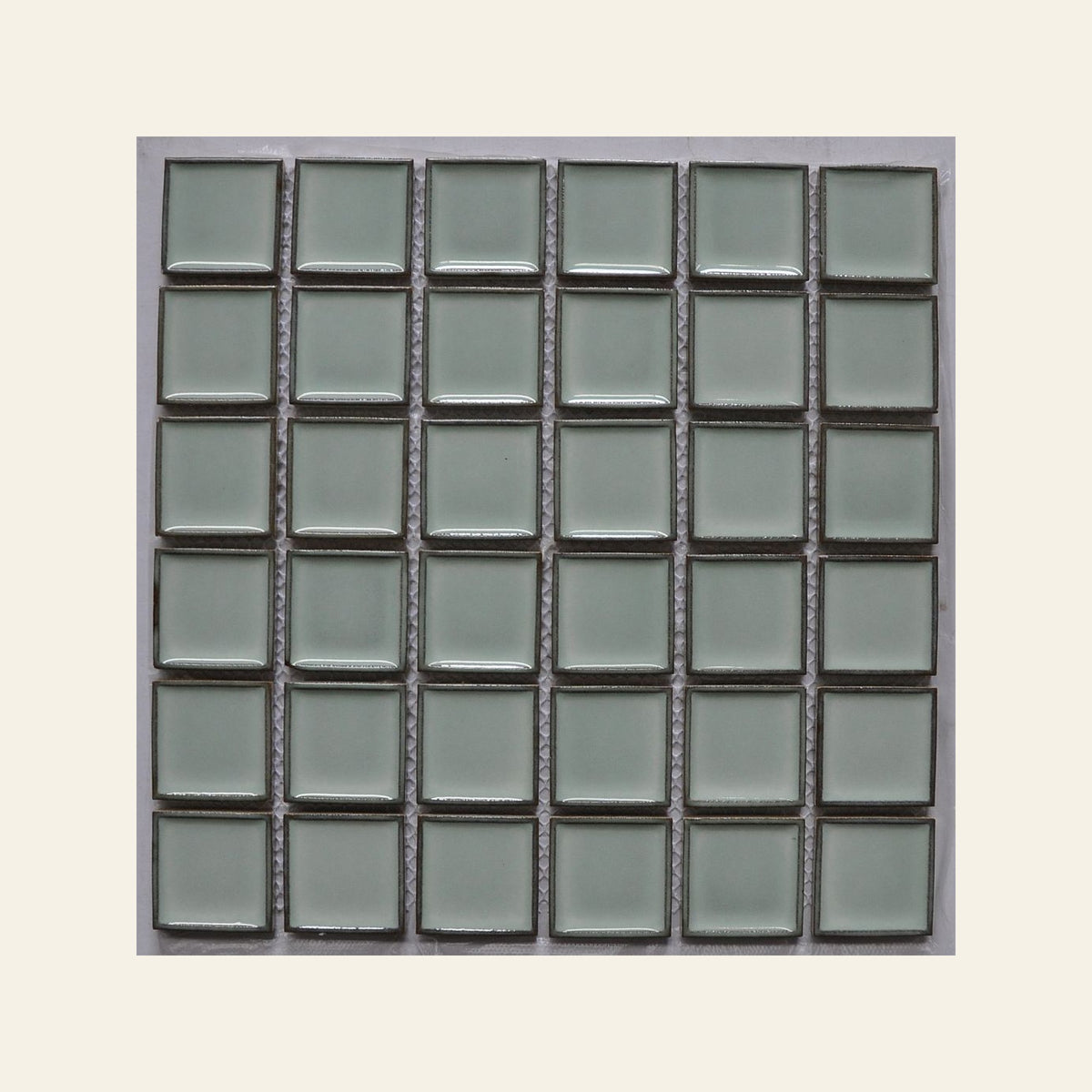 Water Green Concave Square Gloss 48x48 Mosaic, true-scale swatch: 400 x 400 mm of wall at real size