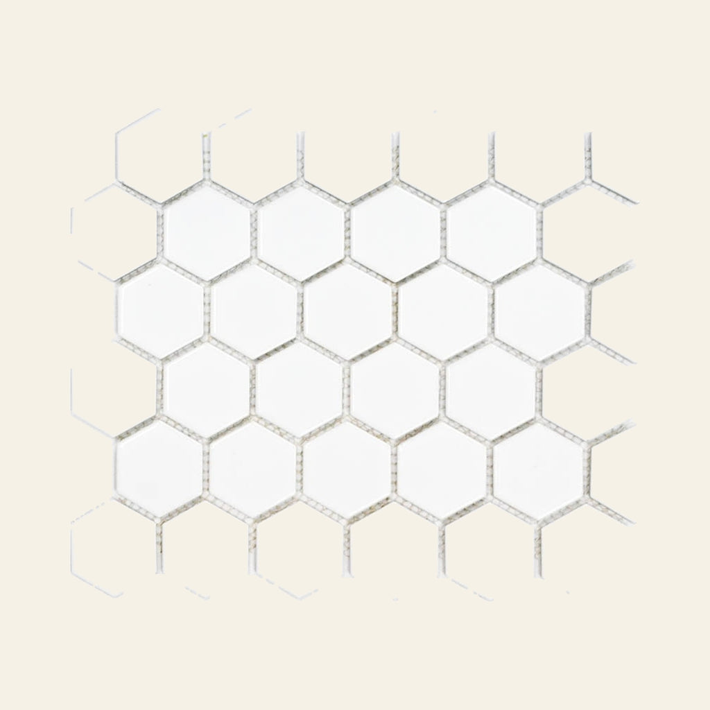White Big Hexagon Gloss 50x50 Mosaic, true-scale swatch: 400 x 400 mm of wall at real size