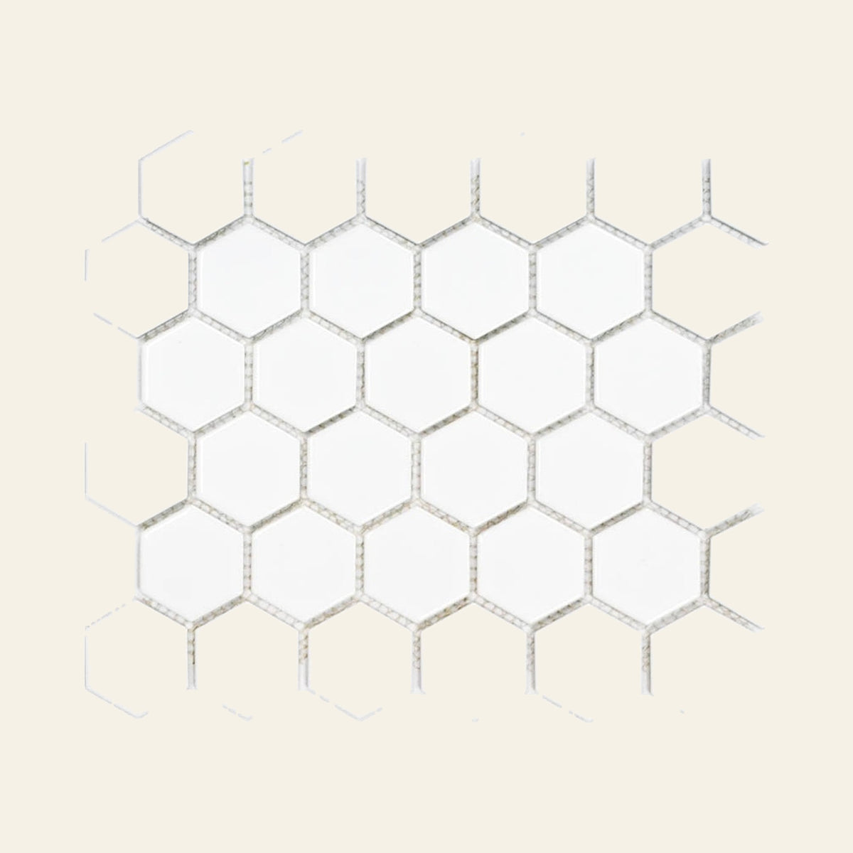 White Big Hexagon Gloss 50x50 Mosaic, true-scale swatch: 400 x 400 mm of wall at real size