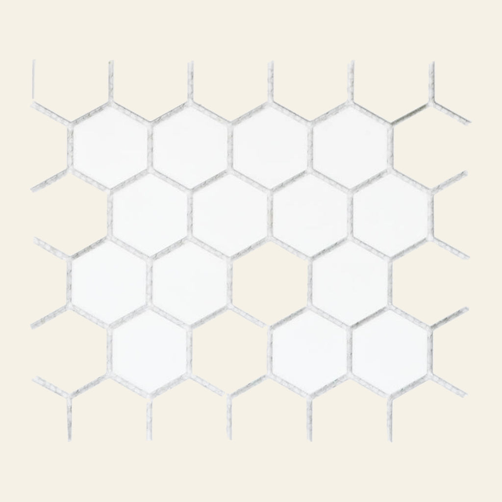 White Big Hexagon Matt 50x50 Mosaic, tiles laid together