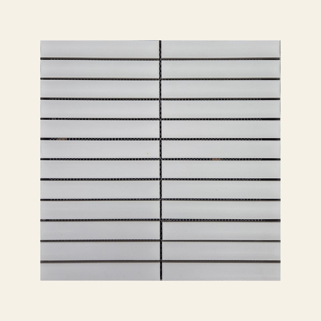White Concave Finger Matt 22x145 Finger Mosaic, true-scale swatch: 400 x 400 mm of wall at real size