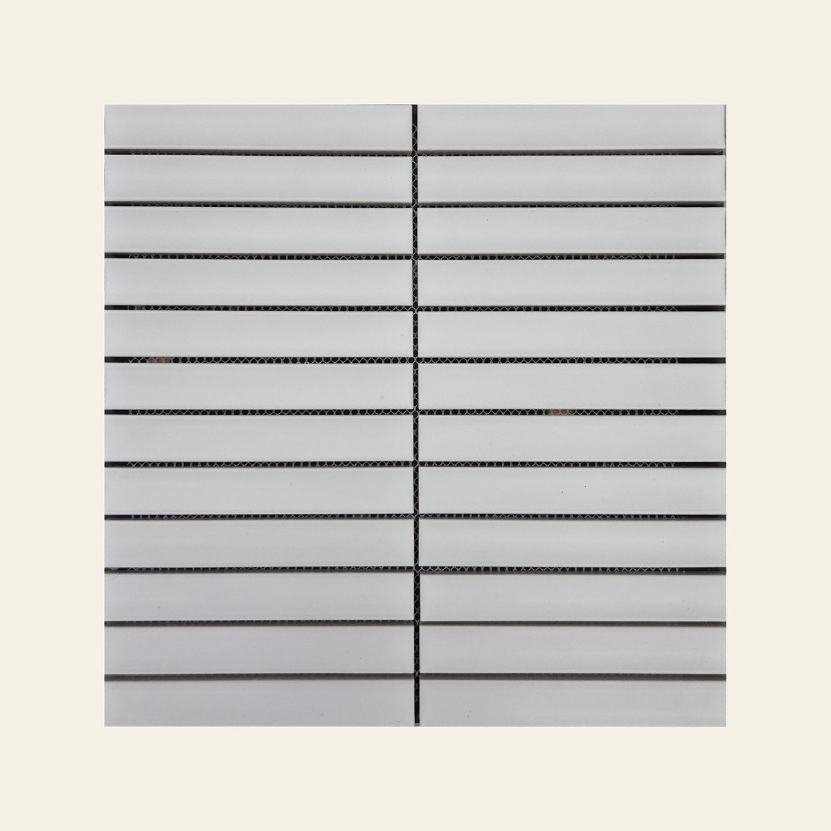 White Concave Finger Matt 22x145 Finger Mosaic, true-scale swatch: 400 x 400 mm of wall at real size