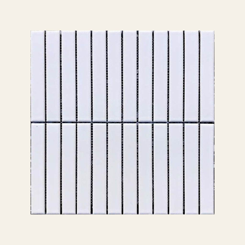 White Finger Matt 22x145 Finger Mosaic, true-scale swatch: 400 x 400 mm of wall at real size