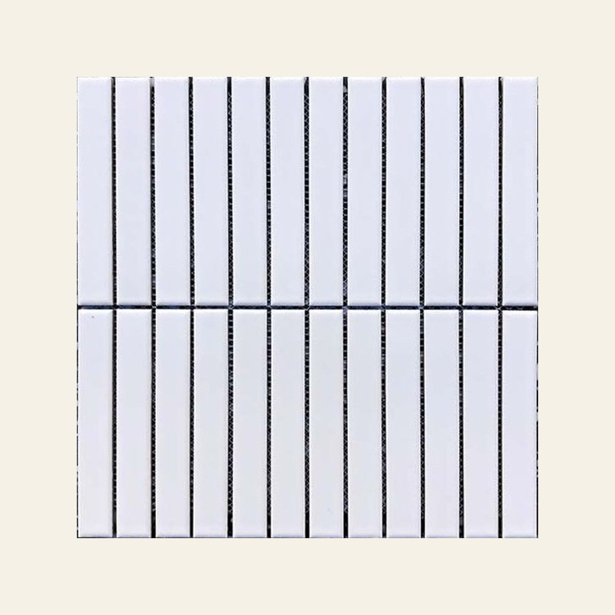 White Finger Matt 22x145 Finger Mosaic, true-scale swatch: 400 x 400 mm of wall at real size