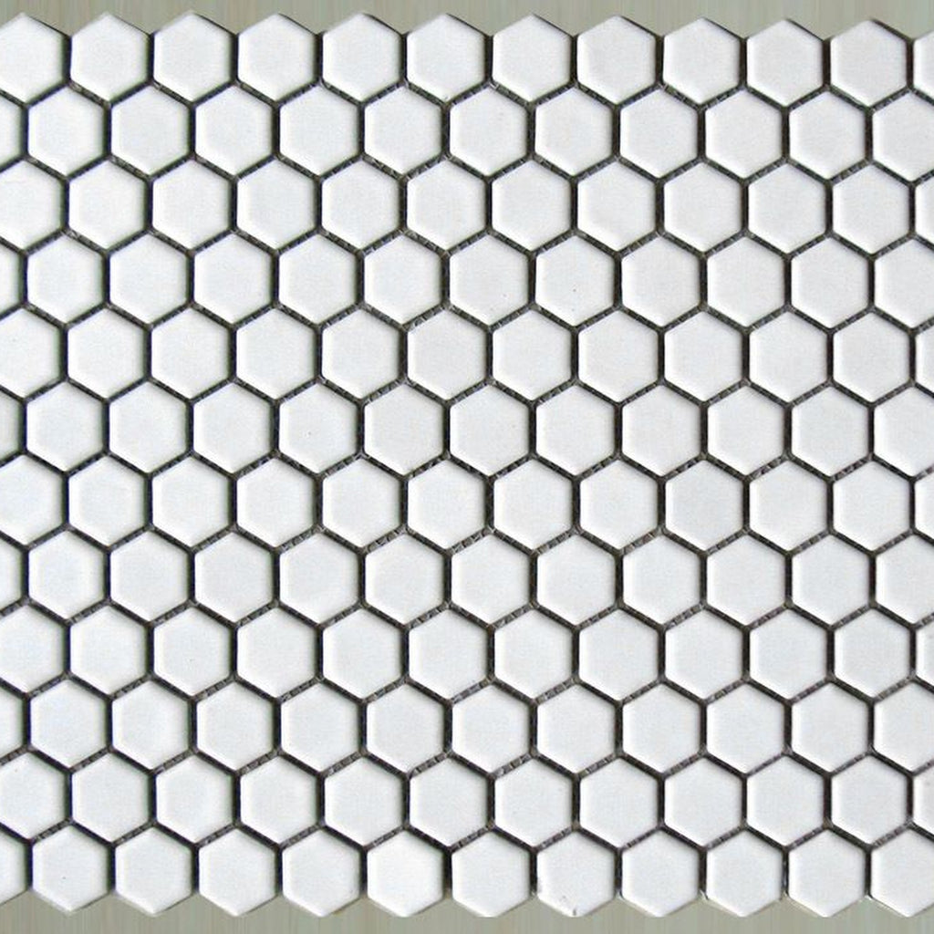 White Hexagon Gloss 25x25 Mosaic, tiles laid together