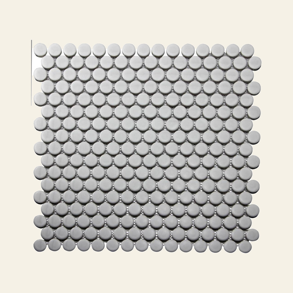 White Penny Matt Mosaic Sheet 292x315, true-scale swatch: 400 x 400 mm of wall at real size