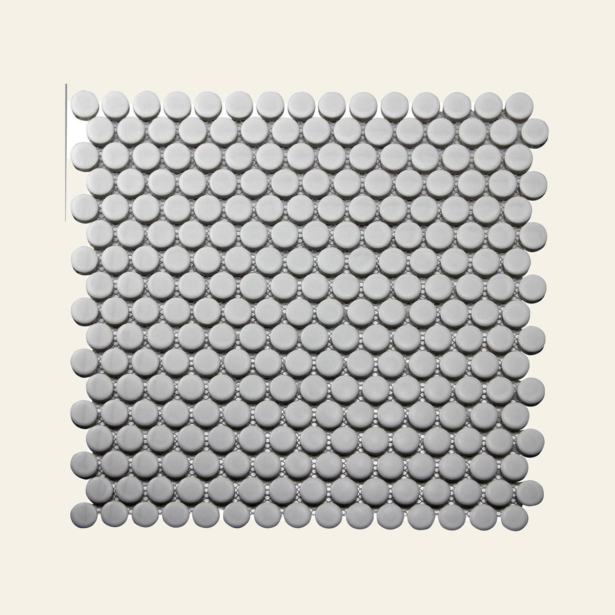 White Penny Matt Mosaic Sheet 292x315, true-scale swatch: 400 x 400 mm of wall at real size