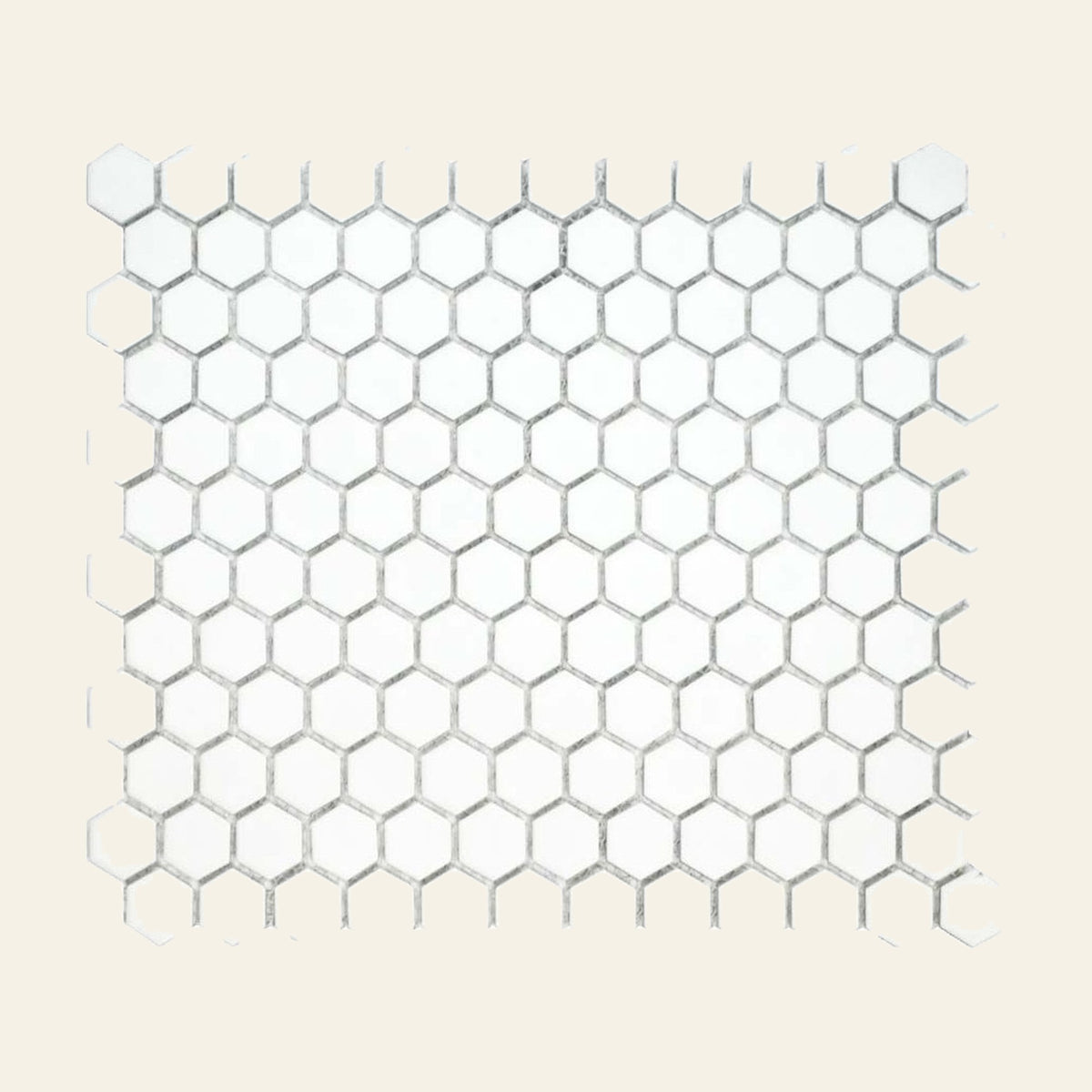 White Small Hexagon Matt 25x25 Mosaic, true-scale swatch: 400 x 400 mm of wall at real size
