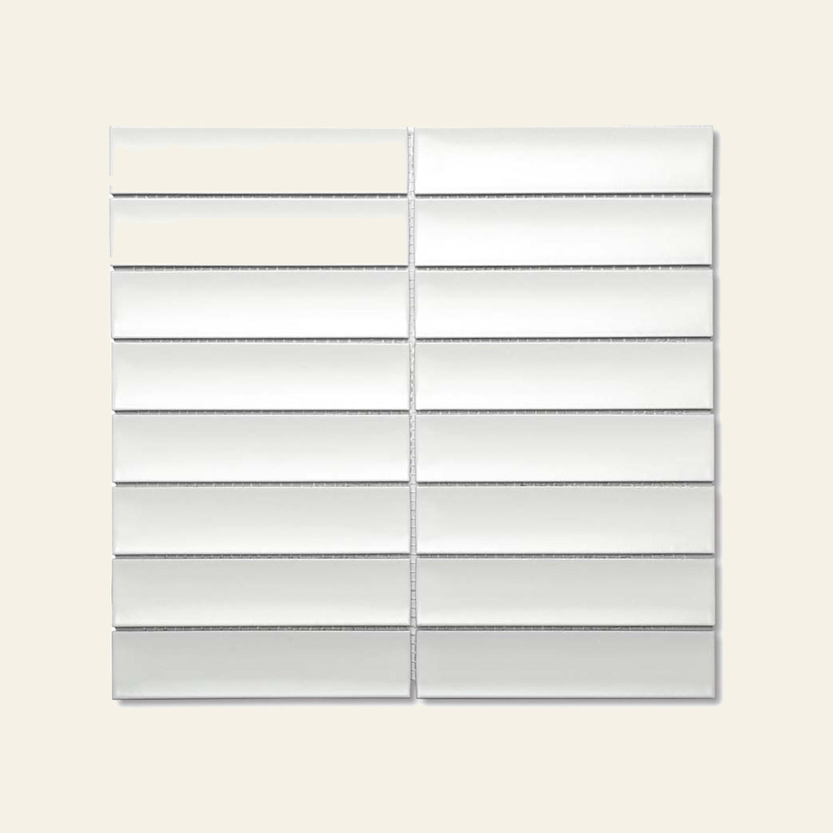 White Venetian Bamboo Matt 32.5x145 Finger Mosaic, true-scale swatch: 400 x 400 mm of wall at real size