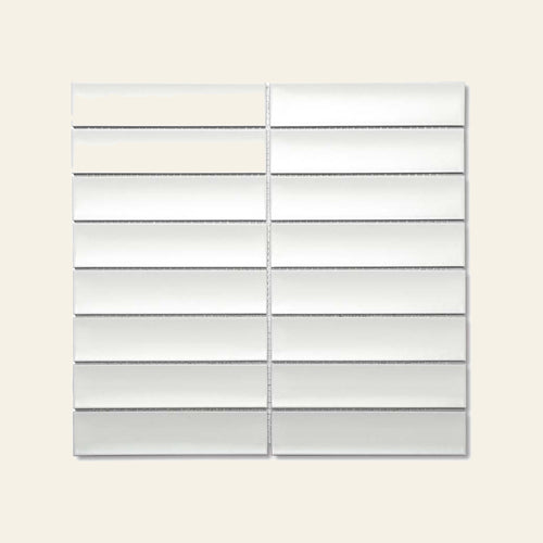 White Venetian Bamboo Matt 32.5x145 Finger Mosaic, true-scale swatch: 400 x 400 mm of wall at real size