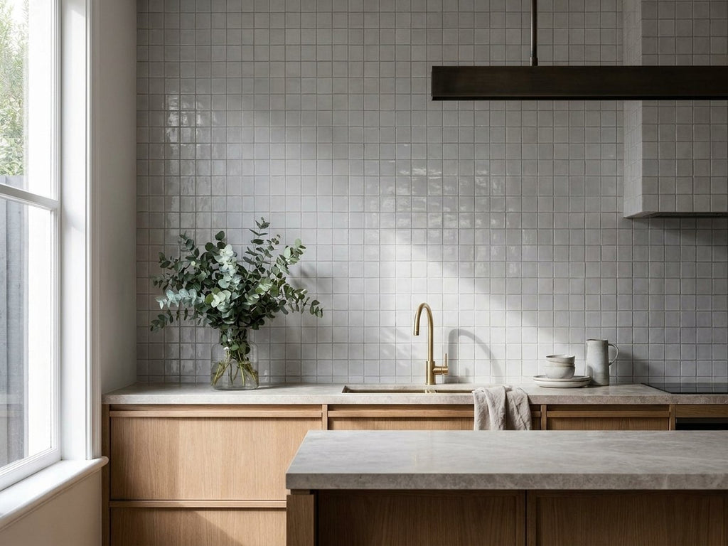Wollemi Cirrus Concave Mosaic Gloss 48x48 tiles in a room