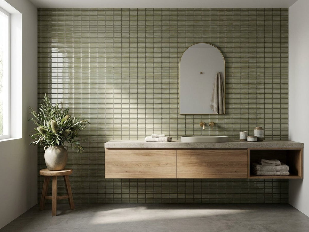 Wollemi Tussock Concave Finger Mosaic Gloss 20x145 tiles in a room