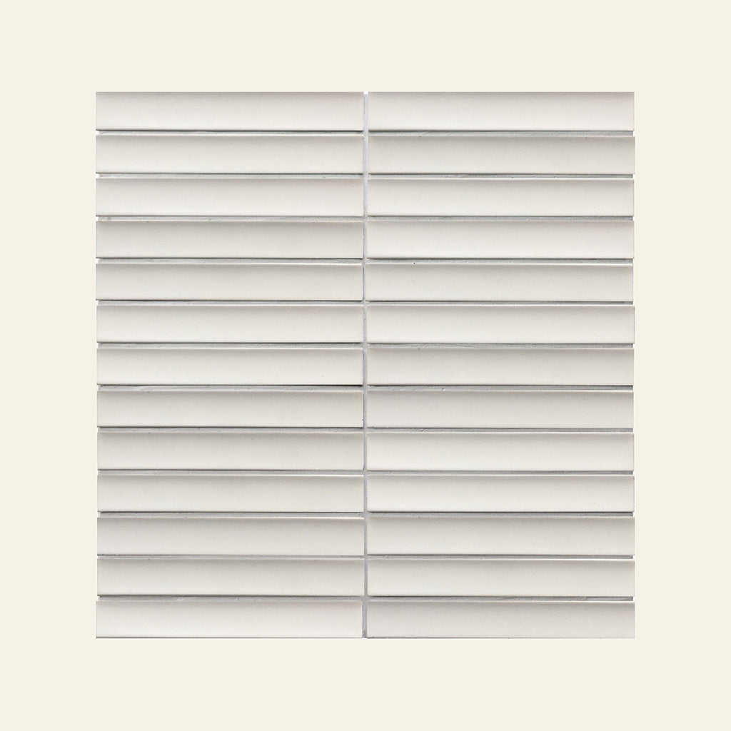 Yoso Concave Finger White Matt 20x145 Finger Mosaic, true-scale swatch: 400 x 400 mm of wall at real size