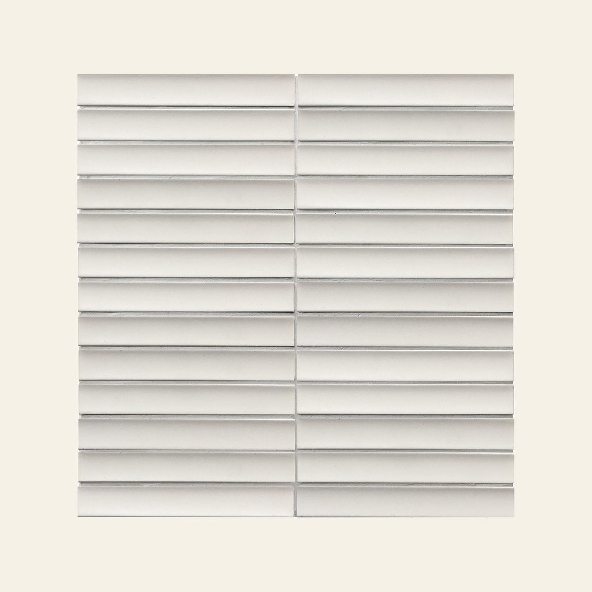 Yoso Concave Finger White Matt 20x145 Finger Mosaic, true-scale swatch: 400 x 400 mm of wall at real size