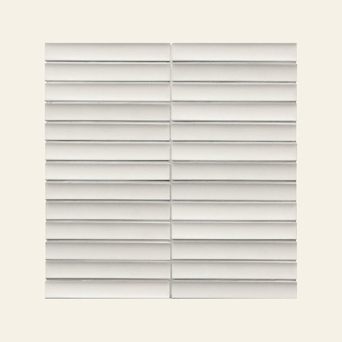 Yoso Concave Finger White Matt 20x145 Finger Mosaic, true-scale swatch: 400 x 400 mm of wall at real size