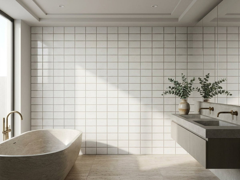 Cloud Speckle Venetian Bamboo Gloss 32.5x145 Finger Mosaic tiles in a room