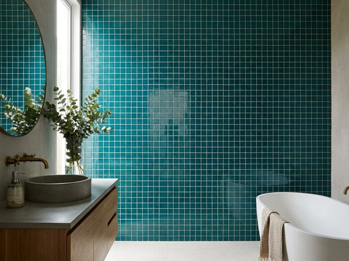 Pool Sorrento Jade Green Crackle Gloss 48x48 Mosaic tiles in a room