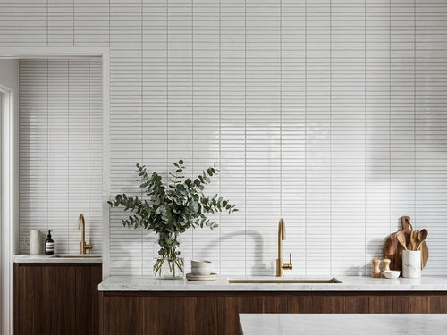 White Finger Gloss 15x145 Finger Mosaic tiles in a room