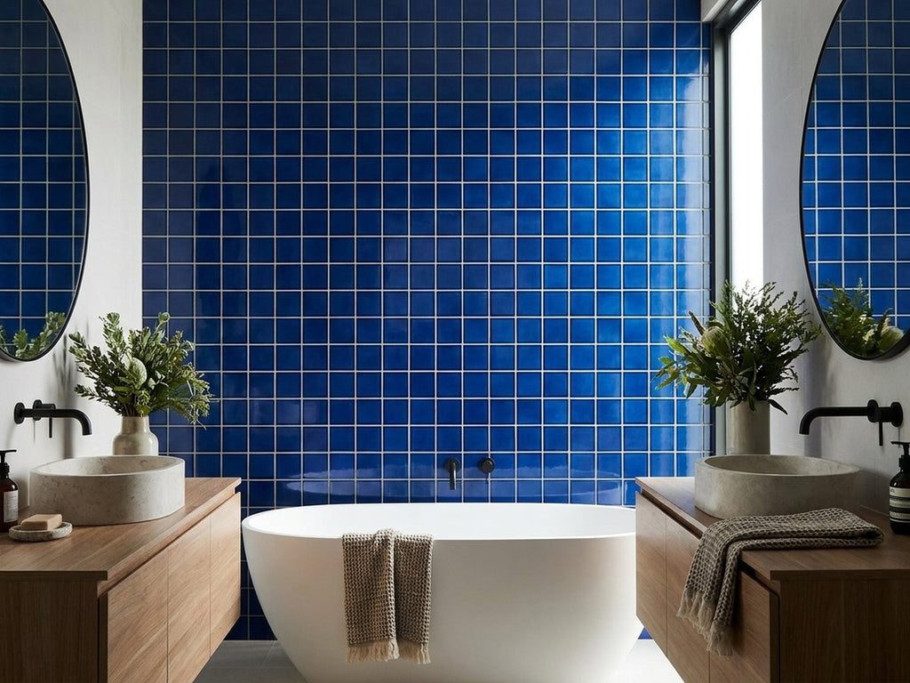 Pool Sorrento Spectrum Blue Gloss 48x48 Mosaic tiles in a room