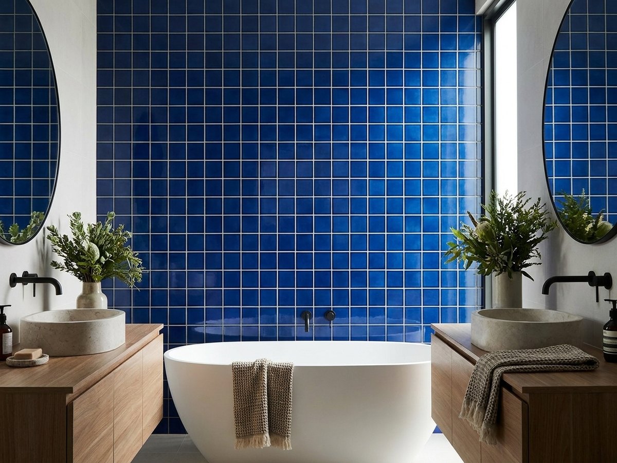Pool Sorrento Spectrum Blue Gloss 48x48 Mosaic tiles in a room