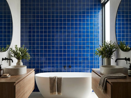 Pool Sorrento Spectrum Blue Gloss 48x48 Mosaic tiles in a room