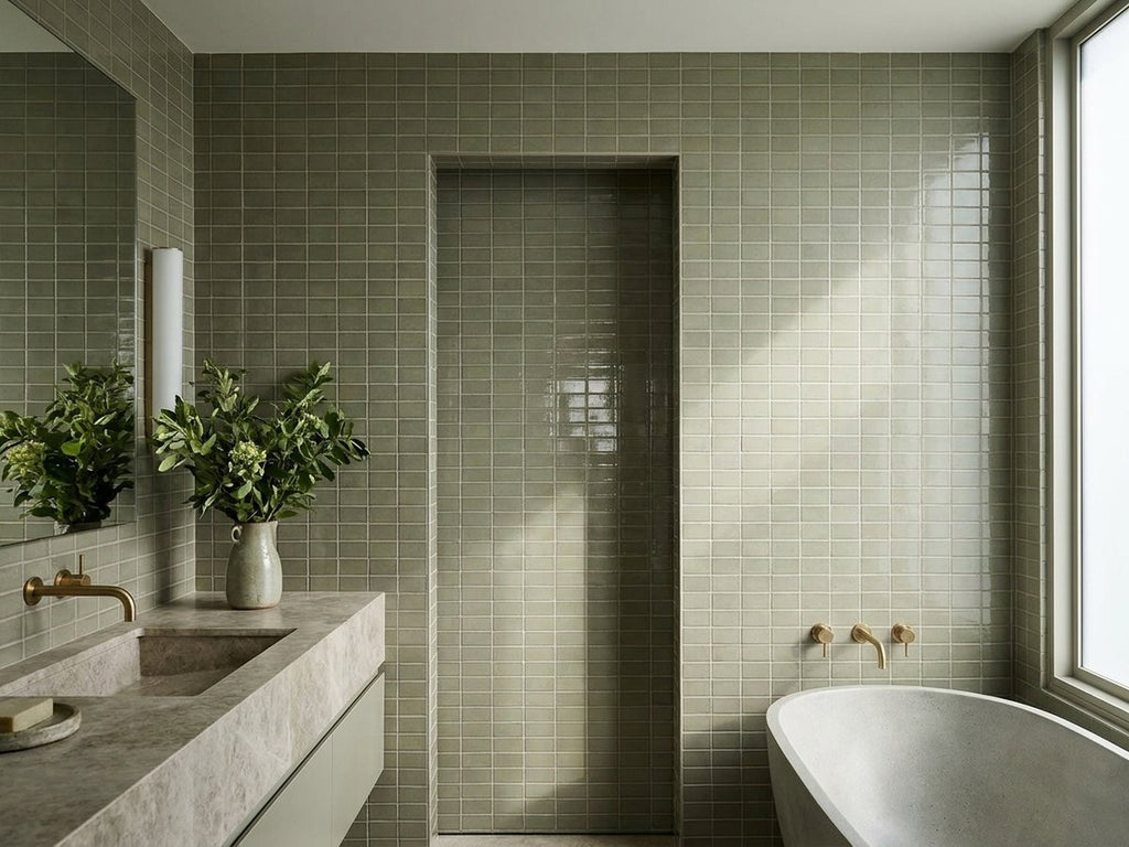 Wabisabi Porcelain Grey Glazed 60x108 tiles in a room