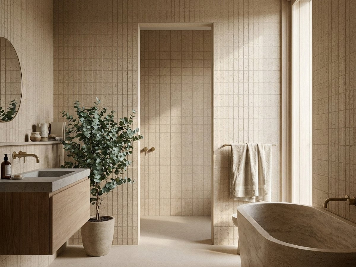 Extruded Porcelain Beach Brick Grip 45x145 tiles in a room