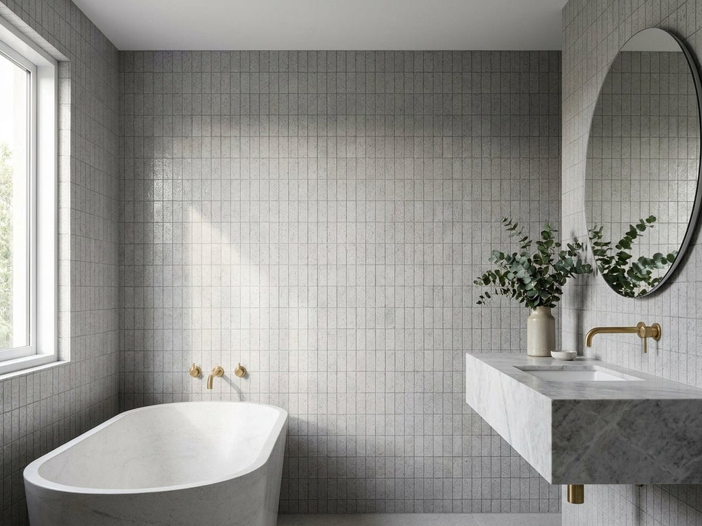 Extruded Porcelain Fog Brick Grip 45x145 tiles in a room
