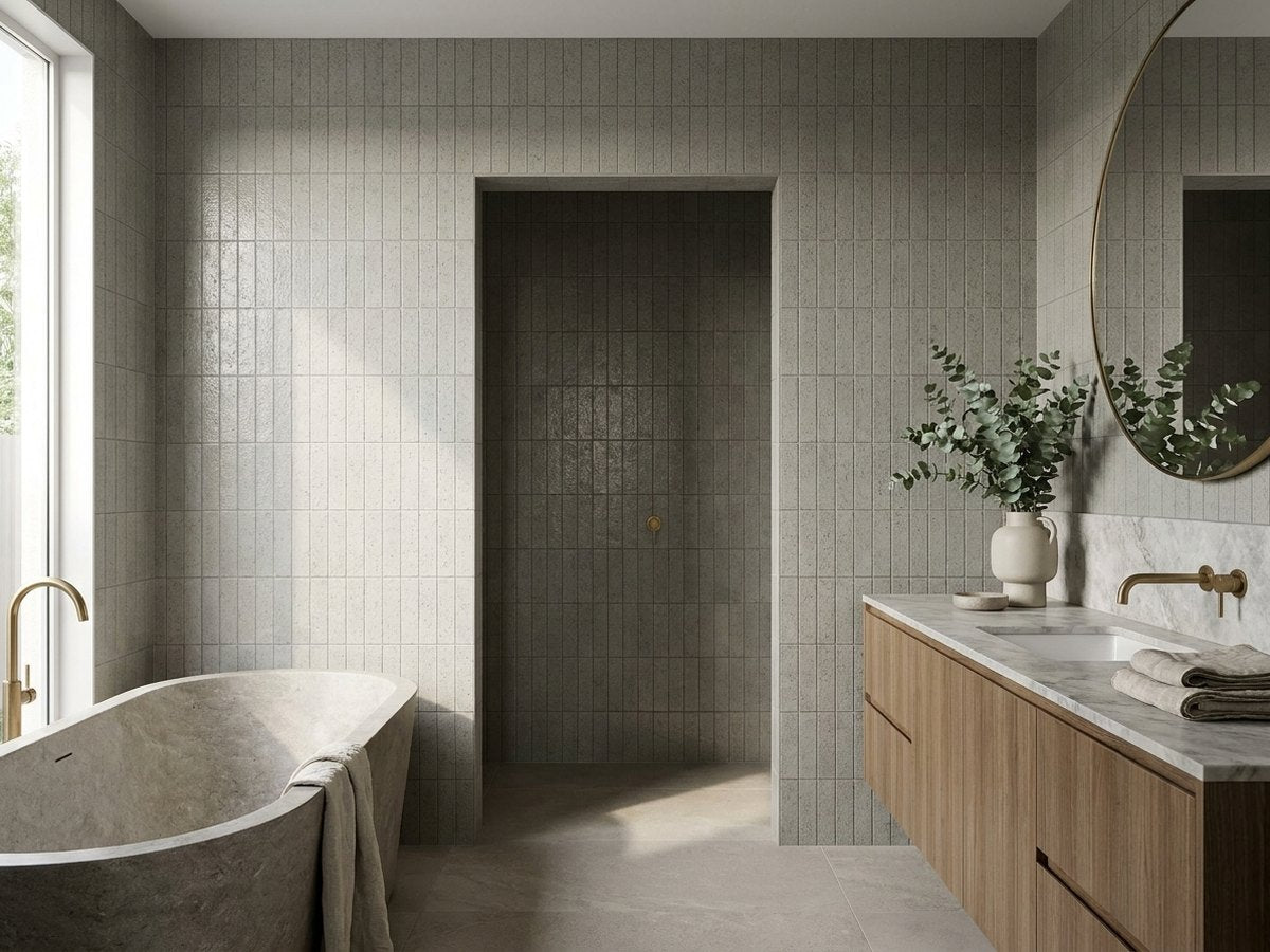 Extruded Porcelain Jade Brick Grip 45x145 tiles in a room