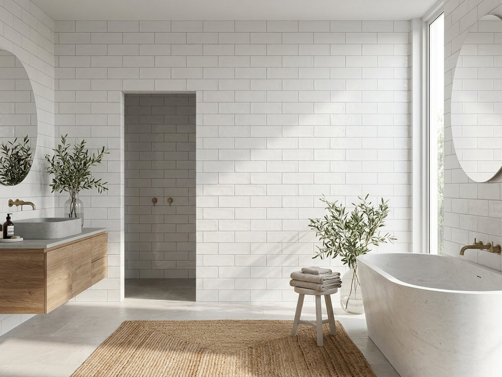 Colonial White Matt 75x300 tiles in a room