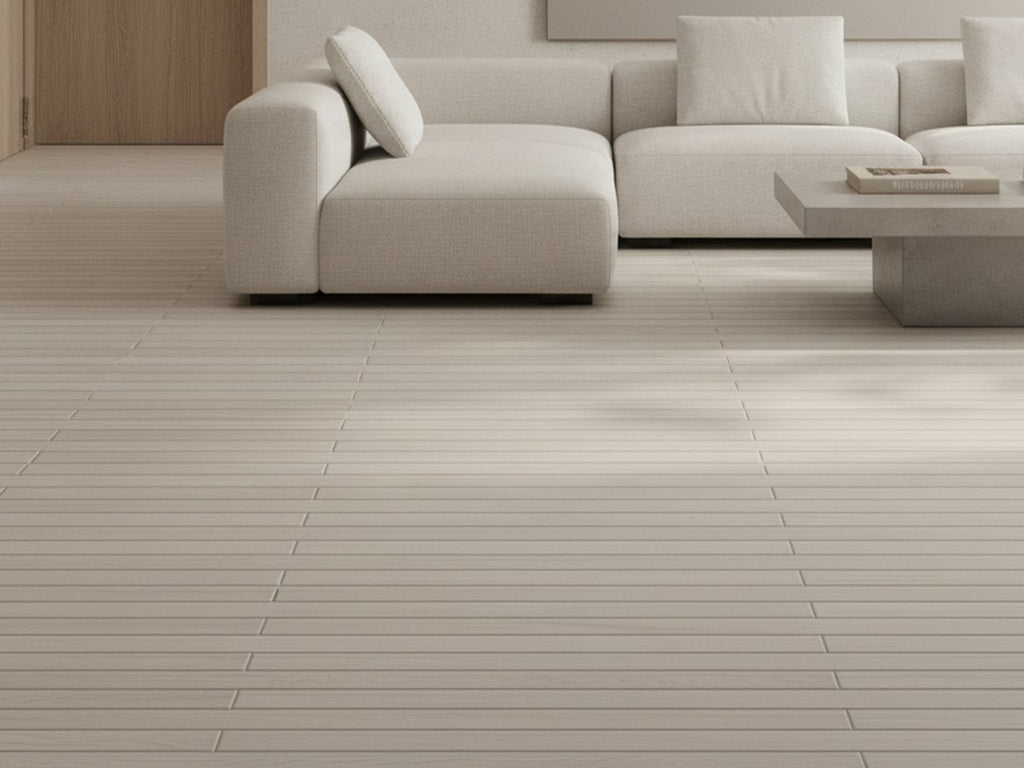 Groove Maple Rectified Matt 400x1200 tiles in a room